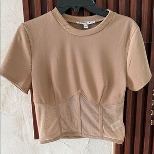 Love J Beige Ribbed Crop Top
